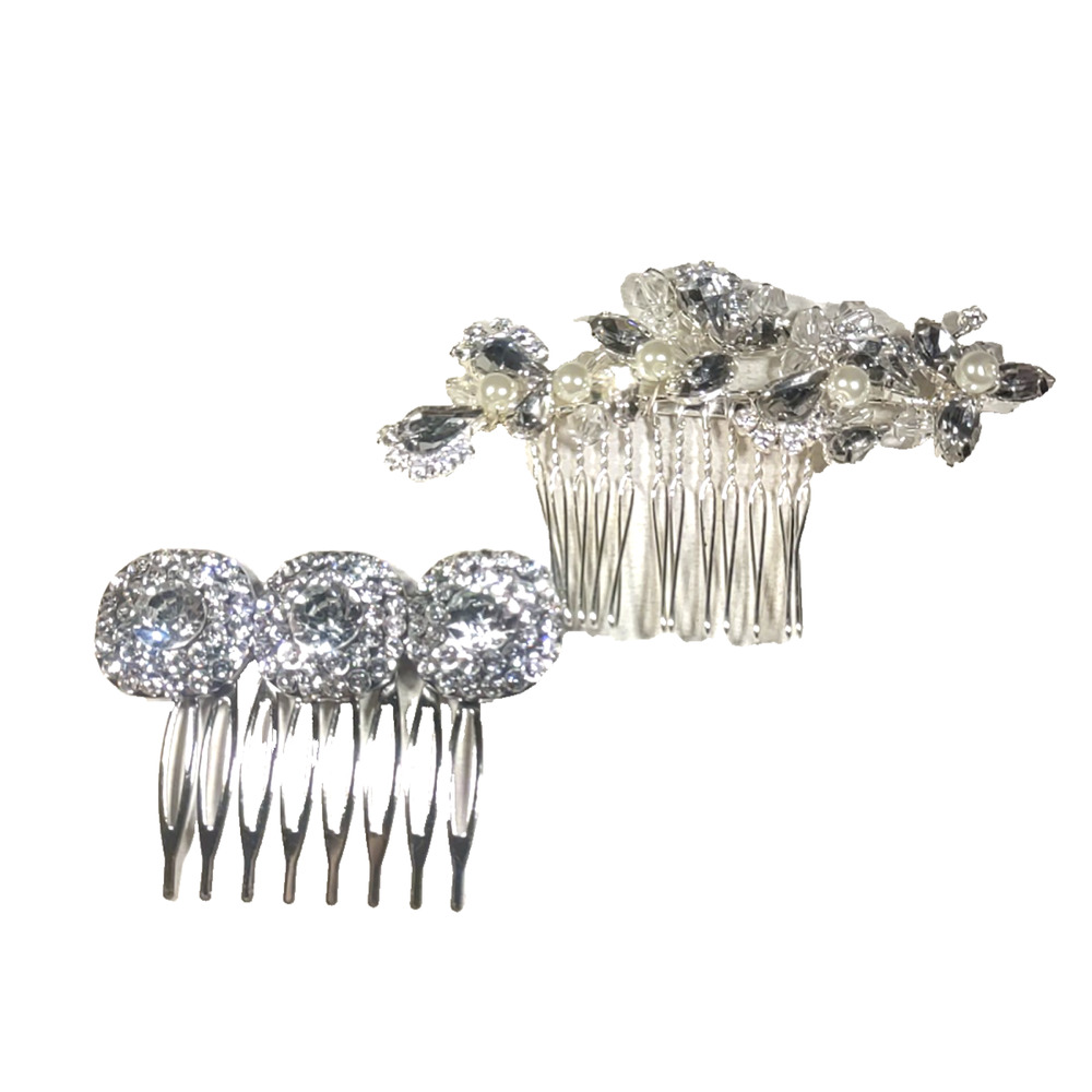 Hair Combs Barrettes Rhinestone Faux Pearls Sparkles Party Wedding Lot Of 2